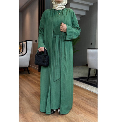Modefa Abaya Modest Muslim Women’s Knitted Two Piece Abaya - Green