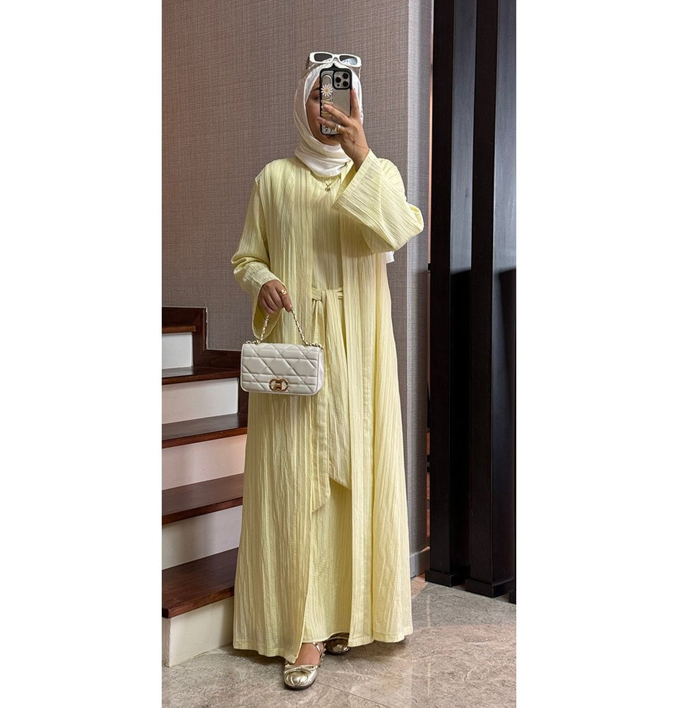 Modefa Abaya Modest Muslim Women’s Knitted Two Piece Abaya - Yellow