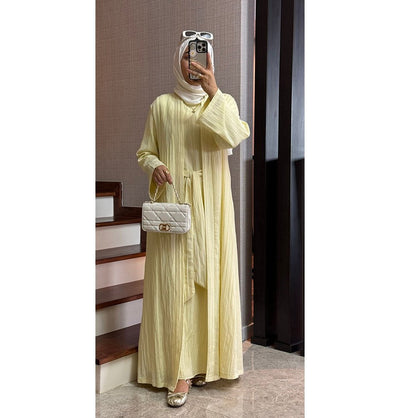 Modefa Abaya Modest Muslim Women’s Knitted Two Piece Abaya - Yellow