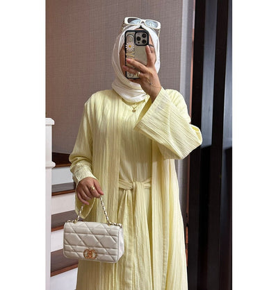 Modefa Abaya Modest Muslim Women’s Knitted Two Piece Abaya - Yellow