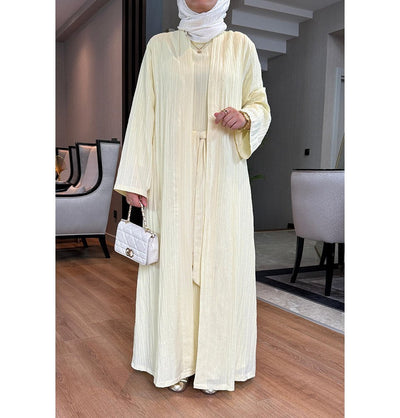 Modefa Abaya Modest Muslim Women’s Knitted Two Piece Abaya - Yellow