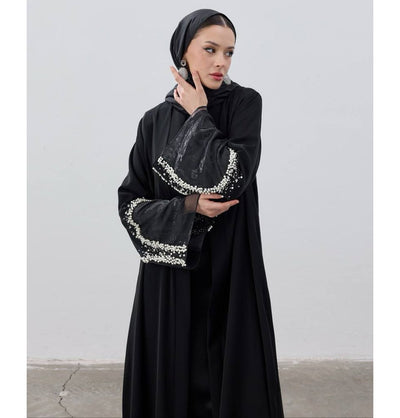 Modefa Abaya Modest Muslim Women's Luxe Pearl Open Abaya - Black
