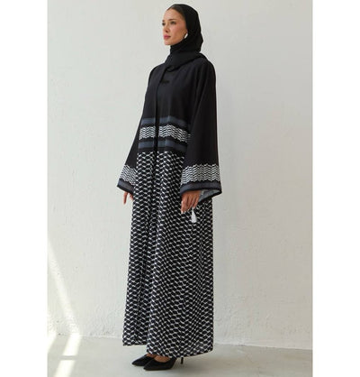 Modefa Abaya Modest Muslim Women's Open Abaya with Filisteen Keffiyah - M1473 Black