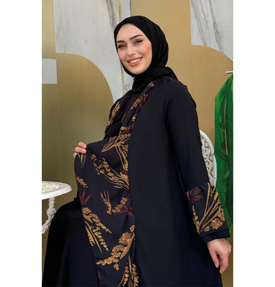 Modefa Abaya Modest Muslim Women's Open Front Abaya with Ruffle Trim - 7908 Coffee Medley