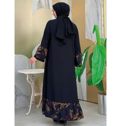 Modefa Abaya Modest Muslim Women's Open Front Abaya with Ruffle Trim - 7908 Coffee Medley