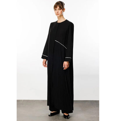 Modefa Abaya Modest Muslim Women’s Pleated Accent Abaya Dress - 241848 Black