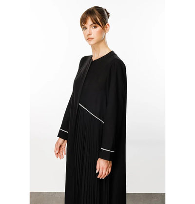 Modefa Abaya Modest Muslim Women’s Pleated Accent Abaya Dress - 241848 Black