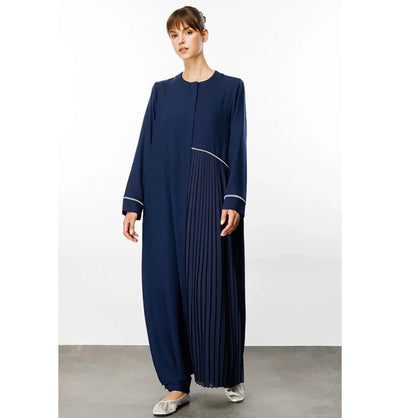 Modefa Abaya Modest Muslim Women’s Pleated Accent Abaya Dress - 241848 Navy Blue