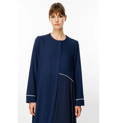 Modefa Abaya Modest Muslim Women’s Pleated Accent Abaya Dress - 241848 Navy Blue