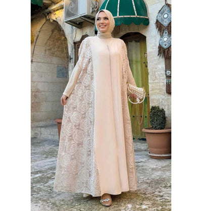 Modefa Abaya Modest Muslim Women’s Rosey Lace Open Front Vest Cardigan - 7884 Blushing Peach
