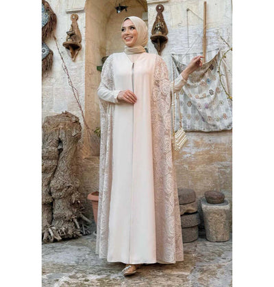 Modefa Abaya Modest Muslim Women’s Rosey Lace Open Front Vest Cardigan - 7884 Blushing Peach