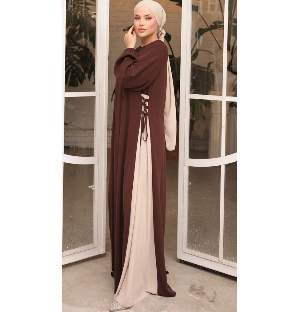 Modefa Abaya Modest Muslim Women’s Two Toned Abaya - Brown & Beige