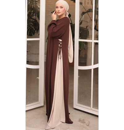 Modefa Abaya Modest Muslim Women’s Two Toned Abaya - Brown & Beige