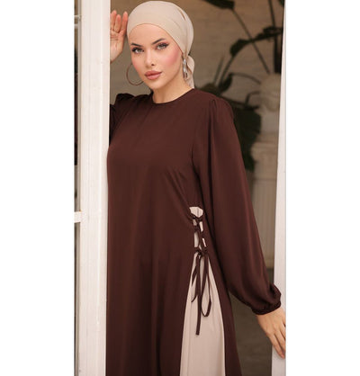 Modefa Abaya Modest Muslim Women’s Two Toned Abaya - Brown & Beige