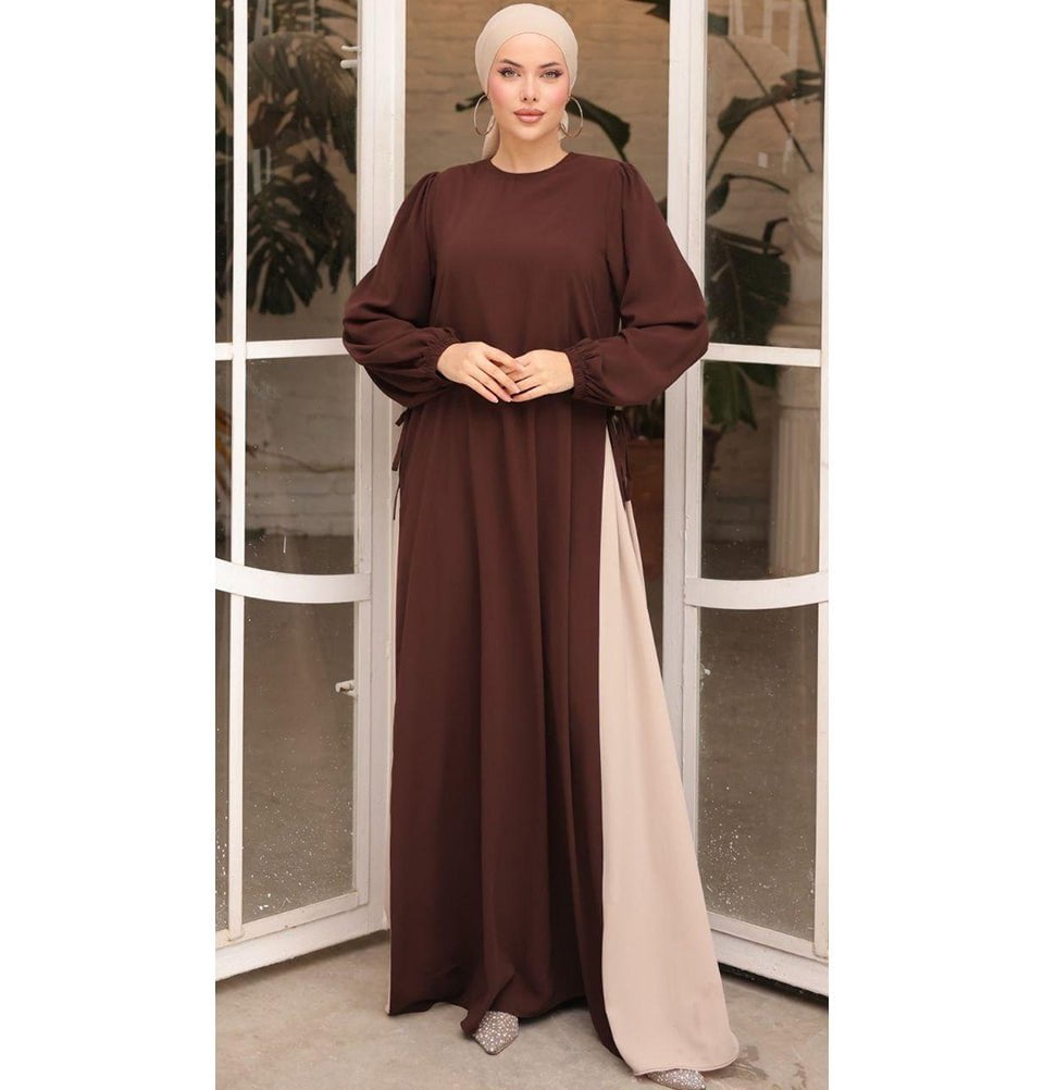 Modefa Abaya Modest Muslim Women’s Two Toned Abaya - Brown & Beige