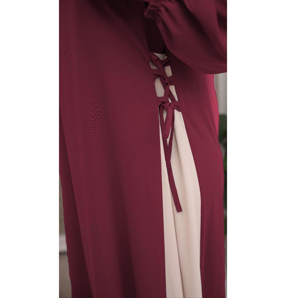 Modefa Abaya Modest Muslim Women’s Two Toned Abaya - Red & Beige