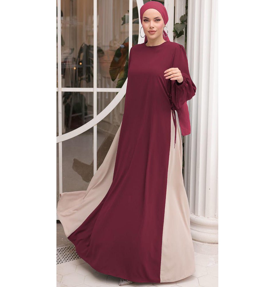 Modefa Abaya Modest Muslim Women’s Two Toned Abaya - Red & Beige