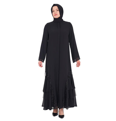 Modefa Abaya Modest Women’s 3 Tier Chiffon with Sequin Abaya - 168