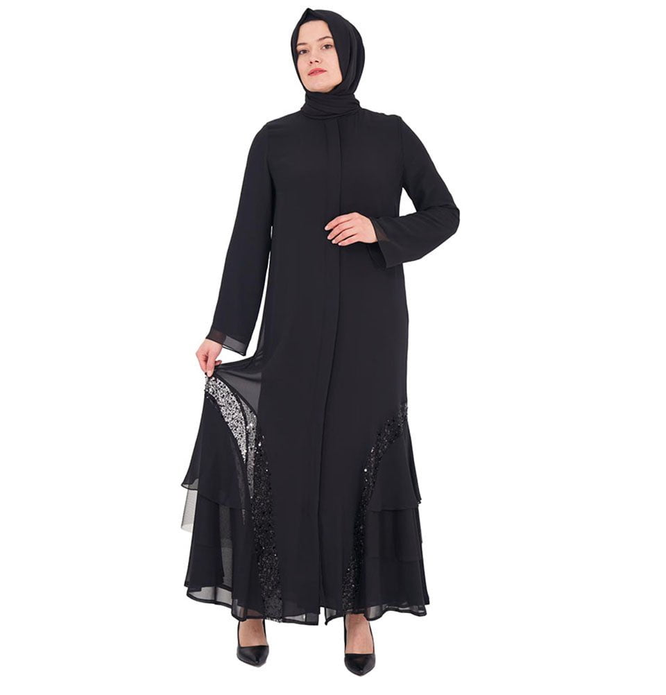 Modefa Abaya Modest Women’s 3 Tier Chiffon with Sequin Abaya - 168