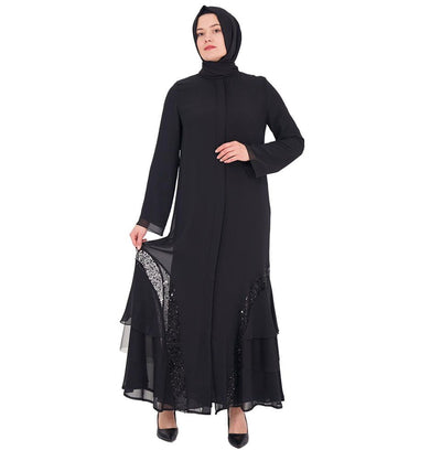 Modefa Abaya Modest Women’s 3 Tier Chiffon with Sequin Abaya - 168