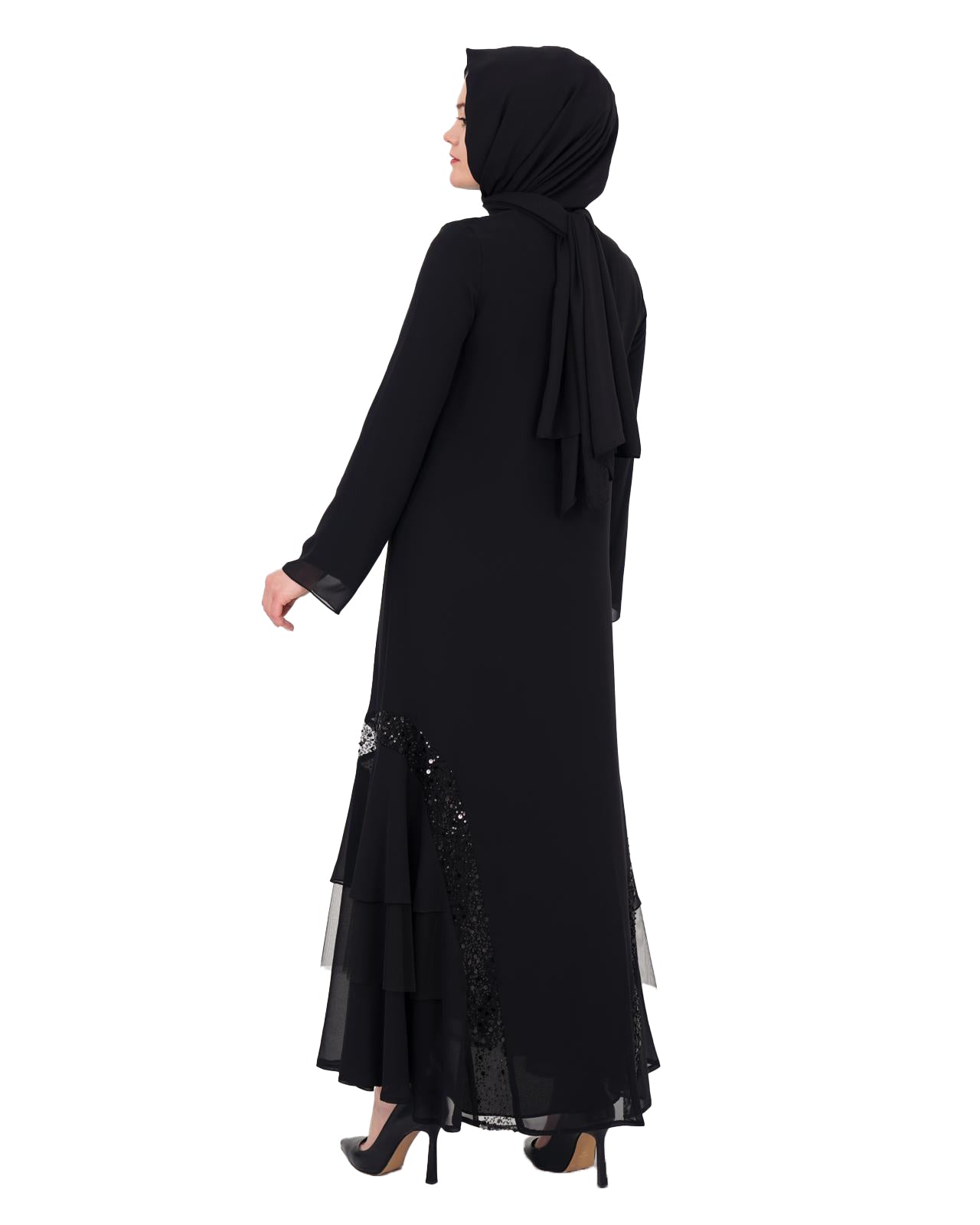 Modefa Abaya Modest Women’s 3 Tier Chiffon with Sequin Abaya - 168