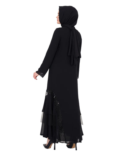 Modefa Abaya Modest Women’s 3 Tier Chiffon with Sequin Abaya - 168