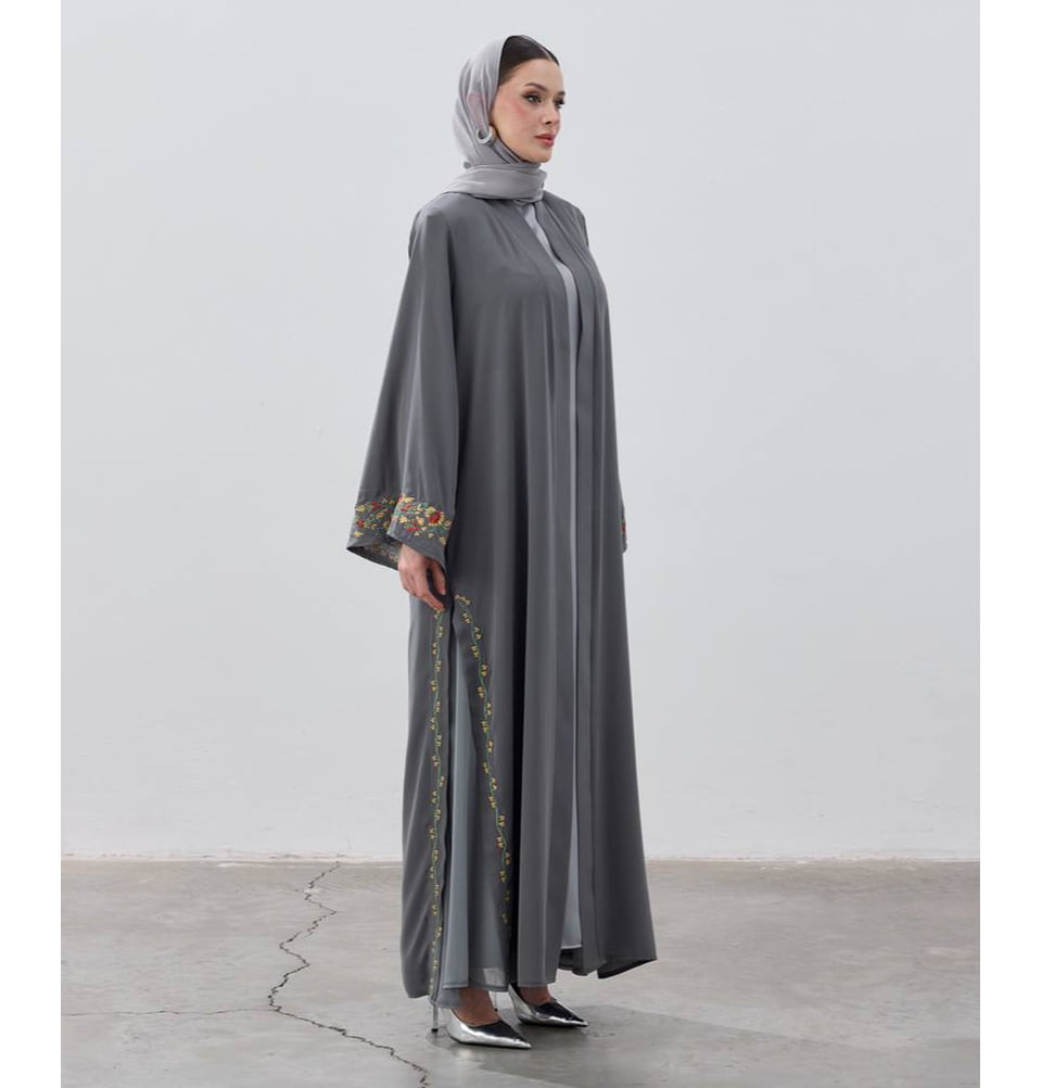 grey abaya dress Front Open Grey Abaya/Burqa with Black Georgette Hijab 5XL [+$ 6.99] / 50 [+$ 4.99]