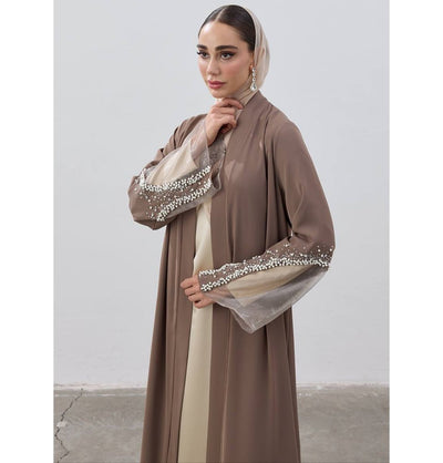 Modefa Abaya Muslim Women's Luxe Pearl Open Abaya - Mink