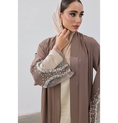 Modefa Abaya Muslim Women's Luxe Pearl Open Abaya - Mink
