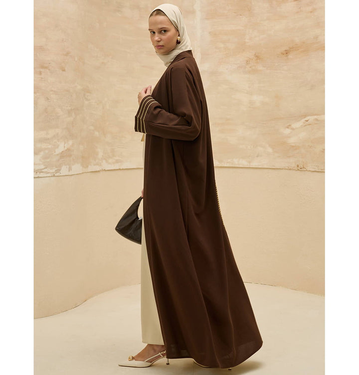 Muslim Women's Palestine Kufic Embroidered Open Abaya