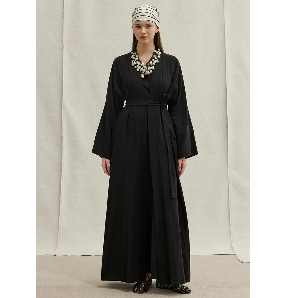 linen abaya dress Muslim Women's Soft Cotton Two Piece Set With medium thickness Color:Set (dress+robe) Dress To Impress Stars _可用基本折扣码产品