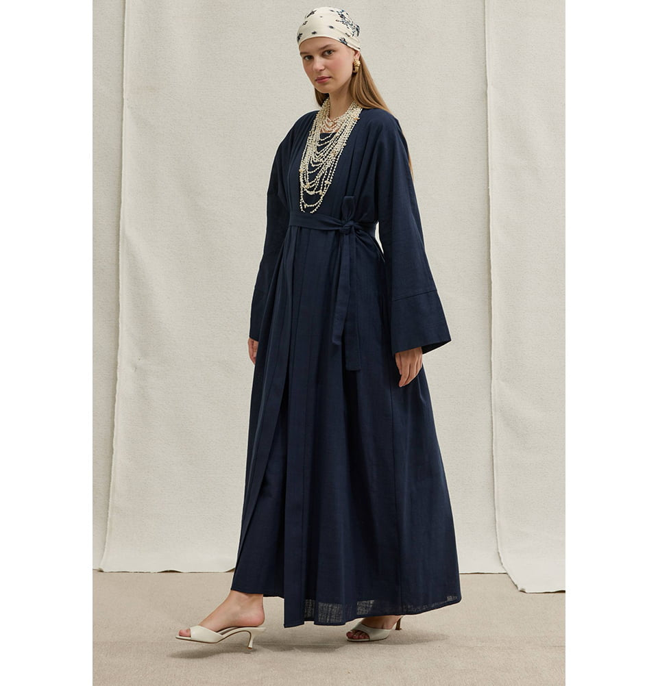 Muslim Women's Soft Cotton Linen Two Piece Abaya Set