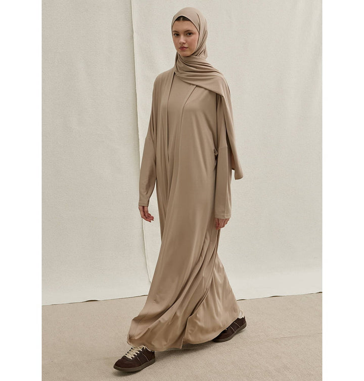 abaya silk dress Iridescent Silk Abaya Dress and Hijab Set: Modest Bridal Outfit