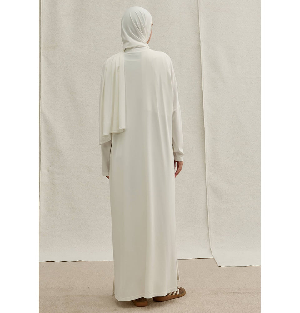 white abaya dress Safaa Two Piece & Set White Fabric Material White Modest Abaya Dress 10136B