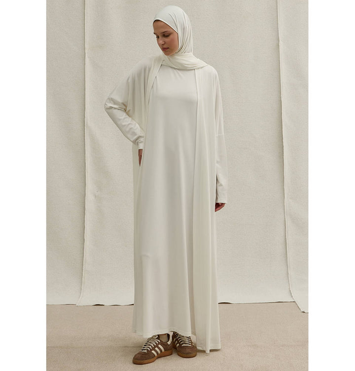 Muslim Women's Soft Stretch Two Piece Open Abaya & Dress Set