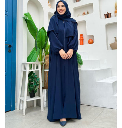 Modefa Abaya Navy Blue Islamic Women's Simplicity One Piece Prayer Dress With Attached Hijab - Navy Blue