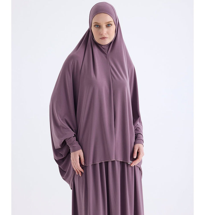 FPOVFPO Women's 2-Piece Muslim Abaya Prayer Dress With Hijab - Full Length Maxi Kaftan For Ramadan & Islamic Events (Purple, One Size)