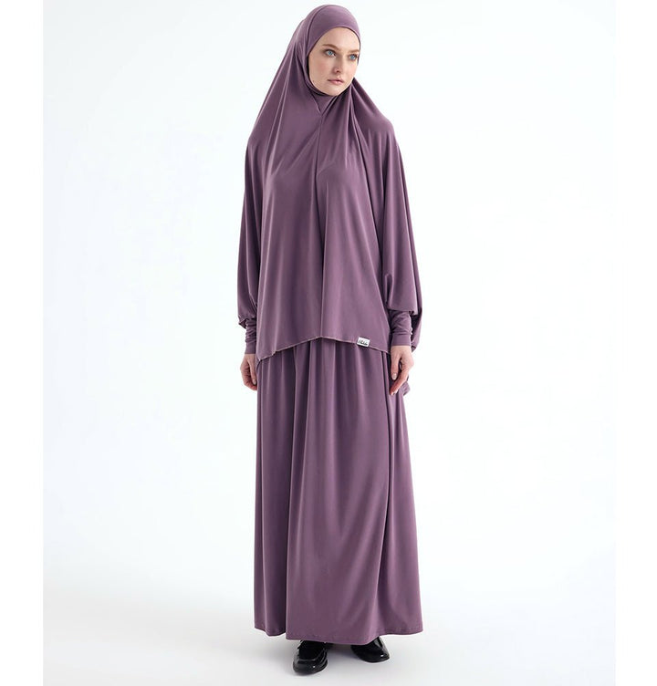 FPOVFPO Women's 2-Piece Muslim Abaya Prayer Dress With Hijab - Full Length Maxi Kaftan For Ramadan & Islamic Events (Purple, One Size) - View #2