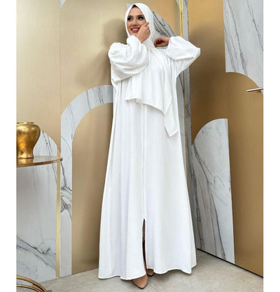 Modefa Abaya White Islamic Women's Simplicity One Piece Prayer Dress With Attached Hijab - White