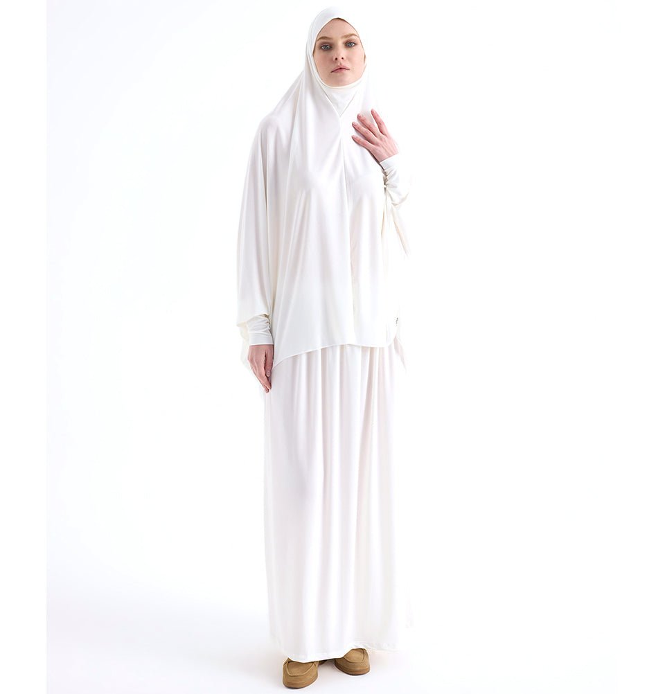 Modefa Abaya White Modefa Premium Women's Islamic Two Piece Prayer Dress - White