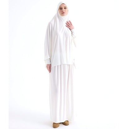Modefa Abaya White Modefa Premium Women's Islamic Two Piece Prayer Dress - White