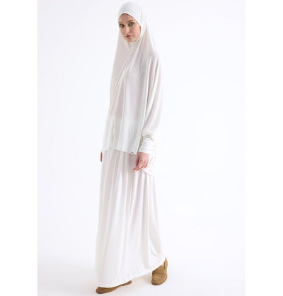 Modefa Abaya White Modefa Premium Women's Islamic Two Piece Prayer Dress - White