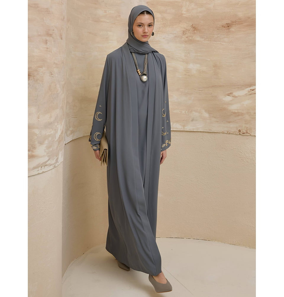Women's Abaya 2 Piece Set Moon & Star - 9791 Grey