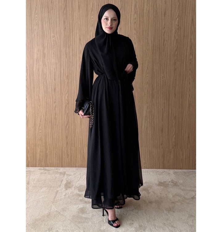 Women's Three-Piece Chiffon Abaya Set with Inner Dress & Shawl