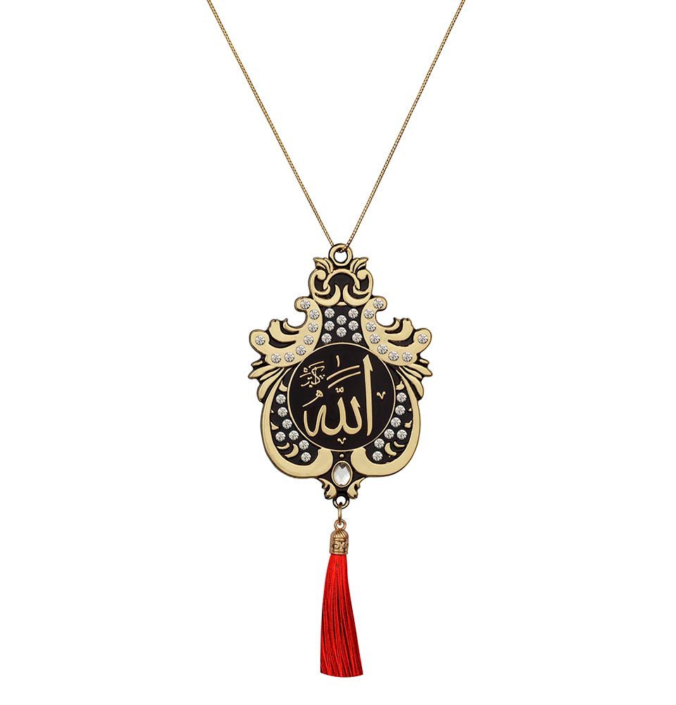 Modefa Accessories Gold with White Stones Double-Sided Large Lale Car Hanger Allah Muhammad - Gold with White Stones
