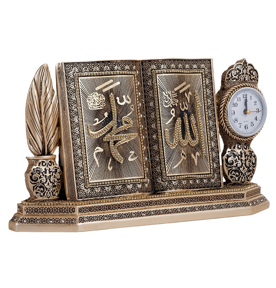 Modefa Allah Muhammad - Mother of Pearl Islamic Table Decor Clock and Mushaf Allah Muhammad S6000 - Mother of Pearl