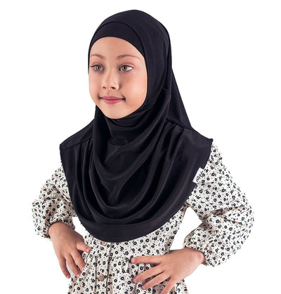 Modefa Amirah hijab Black Girl's Practical Two Piece Hijab - Black
