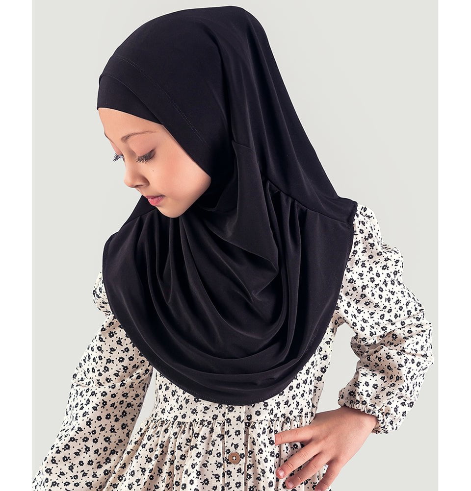Modefa Amirah hijab Black Girl's Practical Two Piece Hijab - Black