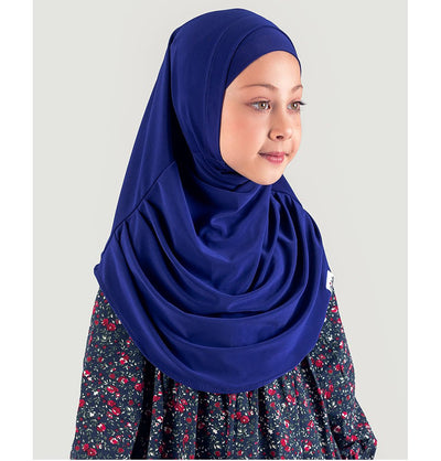 Modefa Amirah hijab Blue Girl's Practical Two Piece Hijab - Navy Blue