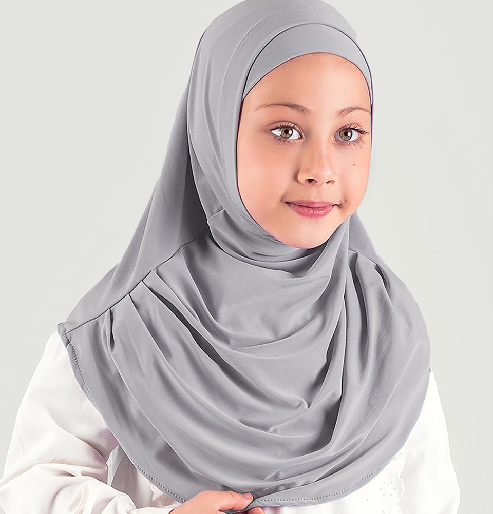Modefa Amirah hijab Light Grey Girl's Practical Two Piece Hijab -Light Grey